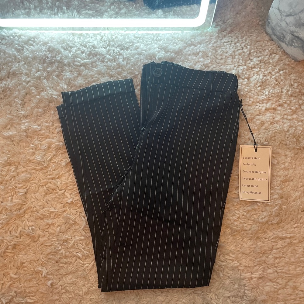 Elegant Black Pinstripe Women's Pants